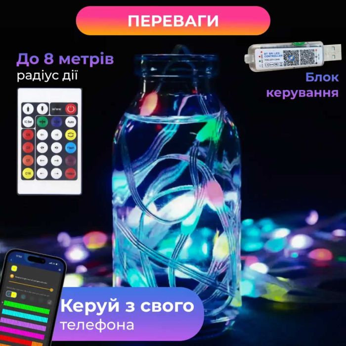 Розумна гірлянда Smart 250 LED довжина 2,5 м з керуванням смартфона прозора, мультиколор 1733044W