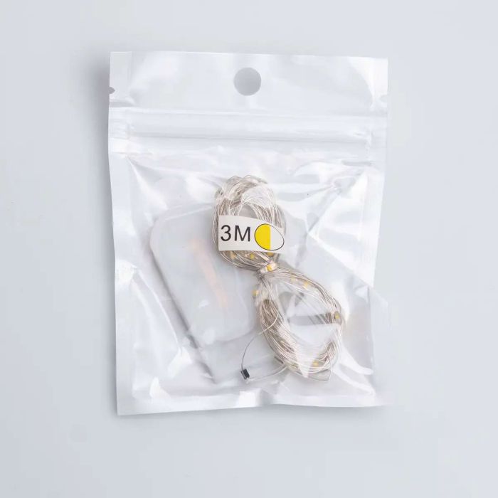 Світлодіодна гірлянда Роса 3 метри на батарейках 30 led нитка на білому дроті жовта 30L3MWY