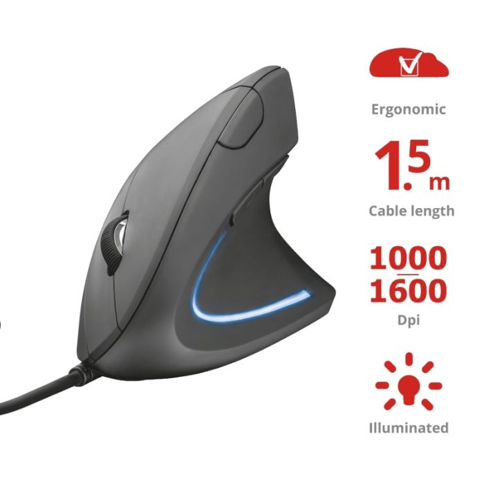 Мышь Trust Verto Ergonomic, USB-A, Чорний