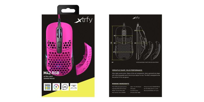 Mouse Xtrfy M42, USB-A, RGB, Рожевий