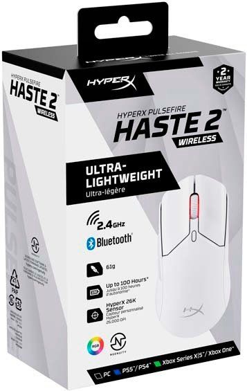 Миша HyperX Pulsefire Haste 2, RGB, USB-A/WL/BT, білий