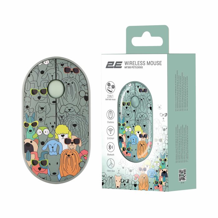 Миша 2E MF300 PETS:DOGS Silent WL BT, зелений