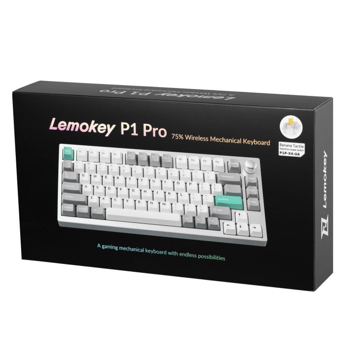 Клавіатура механічна Lemokey  P1 Pro 84Key, Keychron Super Banana, WL/BT/USB-A, QMK/VIA, Hot-Swap, EN/UKR, RGB,  Knob, Space Silver