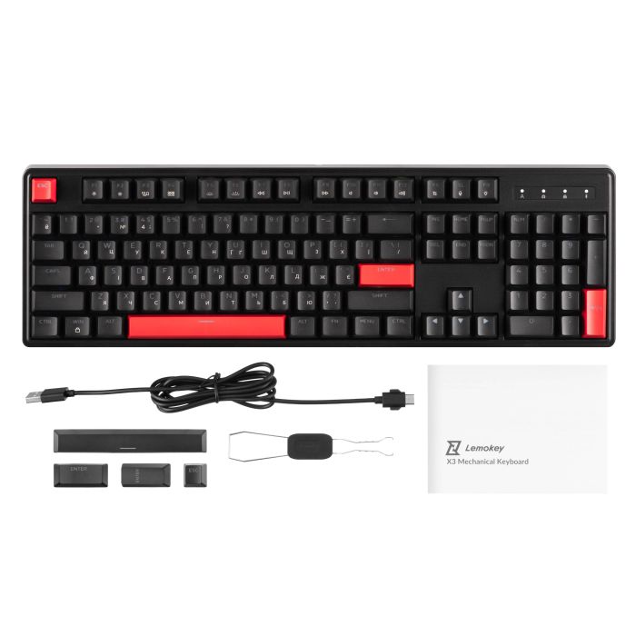 Mechanical keyboard Lemokey  X3 104Key, Keychron Brown, USB-A, QMK/VIA, Hot-Swap, EN/UKR, RGB, чорний
