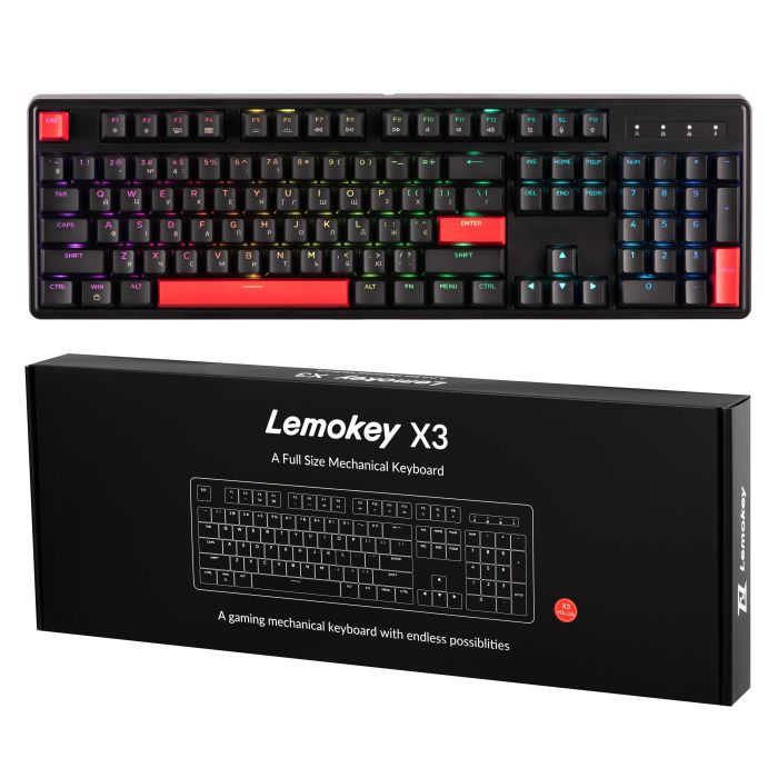 Mechanical keyboard Lemokey  X3 104Key, Keychron Brown, USB-A, QMK/VIA, Hot-Swap, EN/UKR, RGB, чорний