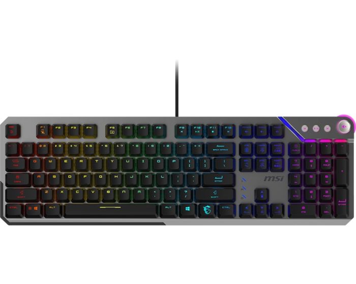 Keyboard mechanical MSI STRIKE 600 SILENT UA 104key, Kailh Midnight Pro Silent Tactile, USB-A, EN/UKR/RU, RGB, silver