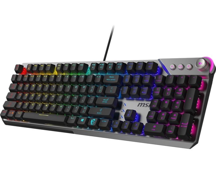 Keyboard mechanical MSI STRIKE 600 SILENT UA 104key, Kailh Midnight Pro Silent Tactile, USB-A, EN/UKR/RU, RGB, silver