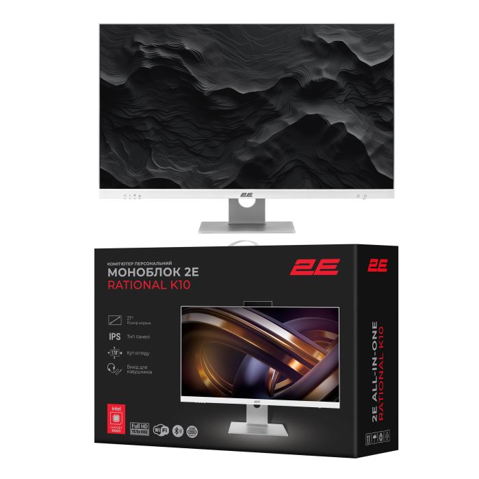 Комп'ютер персональний моноблок 2E Rational K10 27" FHD IPS Intel i5-12400, 16Gb, F512GB, UMA, B660, кл+м, FreeDos, білий