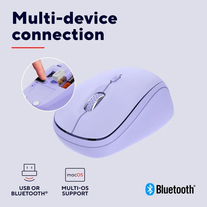 Mouse Trust Yvi+ Compact Multi-Device, WL/BT/USB-A, фіолетовий