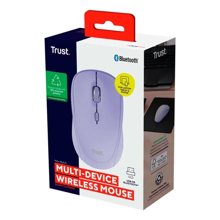 Mouse Trust Yvi+ Compact Multi-Device, WL/BT/USB-A, фіолетовий