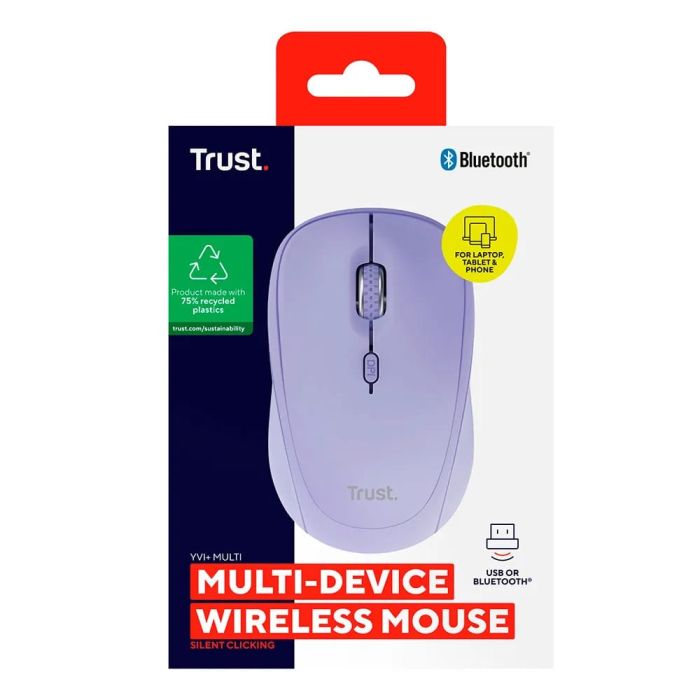 Mouse Trust Yvi+ Compact Multi-Device, WL/BT/USB-A, фіолетовий