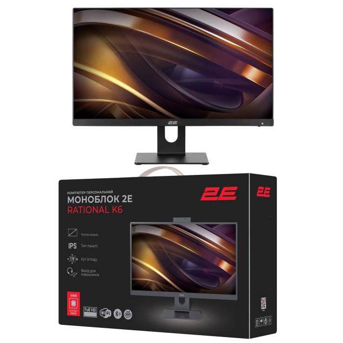 ПК Моноблок 2E Rational K6 23.8" FHD IPS Intel i3-12100, 16Gb, F256GB, UMA, H610, K6.610, 120W, Win11PE, черный