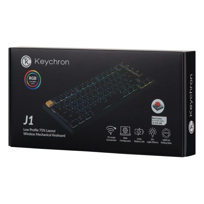 Клавіатура механічна Keychron J1 82Key, K pro Red, WL/BT/USB-A, QMK, Hot-swap, EN/UKR, RGB, чорний