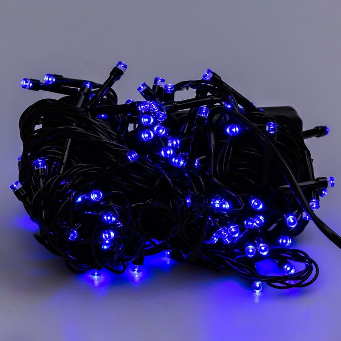 Гірлянда нитка 10м на 200 LED лампочок світлодіодна чорний провід 8 режимів роботи Синій M200LEDBL