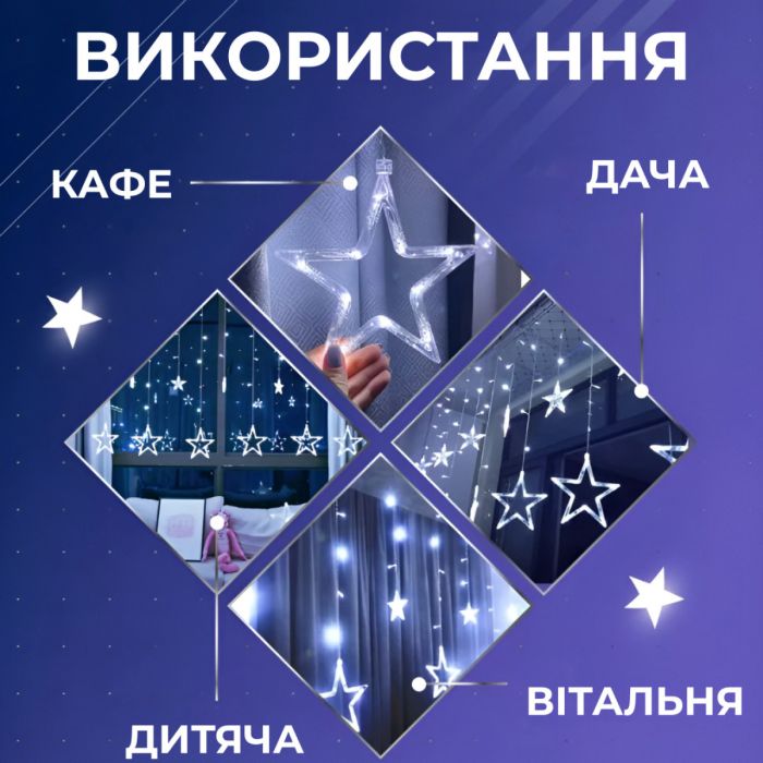 Гірлянда штора світлодіодна GarlandoPro зірка та ялинка 120LED 3х0,9 м 8 режимів Білий 1733071W