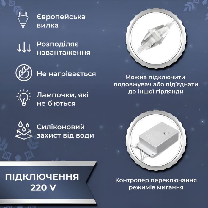 Гірлянда штора світлодіодна GarlandoPro Роса 200LED 3х2м 10 ліній 8 режимів гірлянда крапля роси Білий 173303W