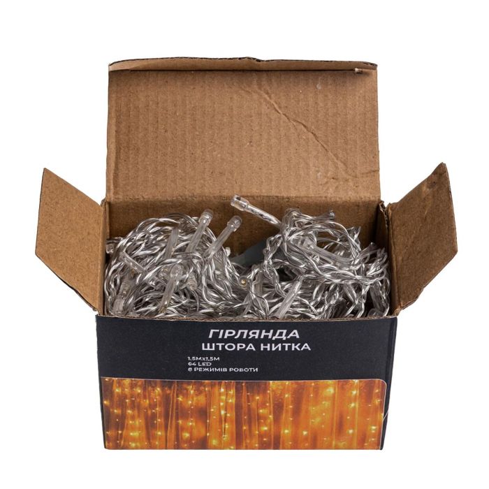 Новорічна гірлянда штора 1,5х1,5 м 64 LED кімнатна гірлянда білий провід Жовте світло ZWM1564LEDY
