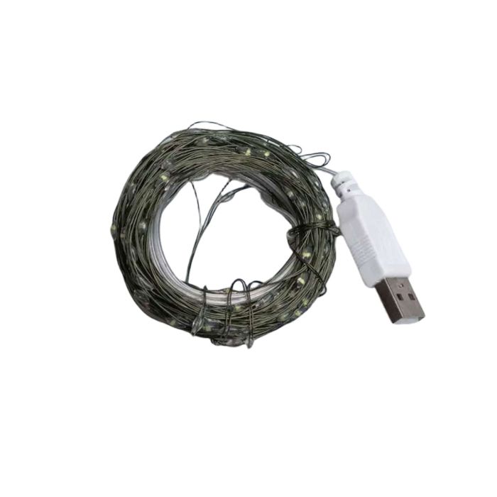 Гірлянда роса 10 метрів USB на 100 led світлодіодів крапля на зеленому дроті біла USB100L10MGW